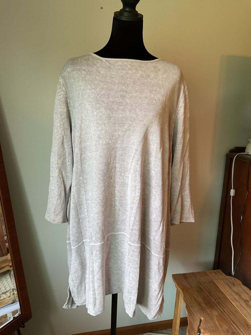 Pure Jill Linen Cotton Tunic Dress light gray Straight Hem Exposed Seam XL